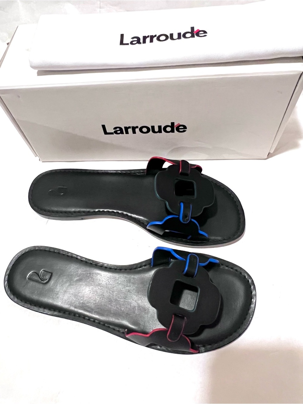 Larroude Margherita Leather Slide Sandal Black Size 10 - Picture 4 of 11